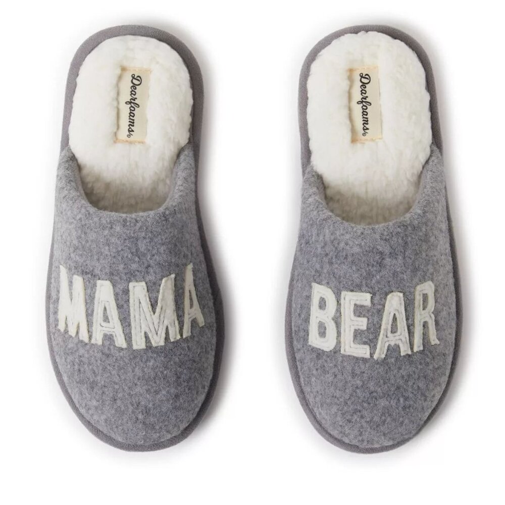 Dearfoams Carley Mama Bear Mom Scuff Slipper Light Heather Grey L ( US 9-10)